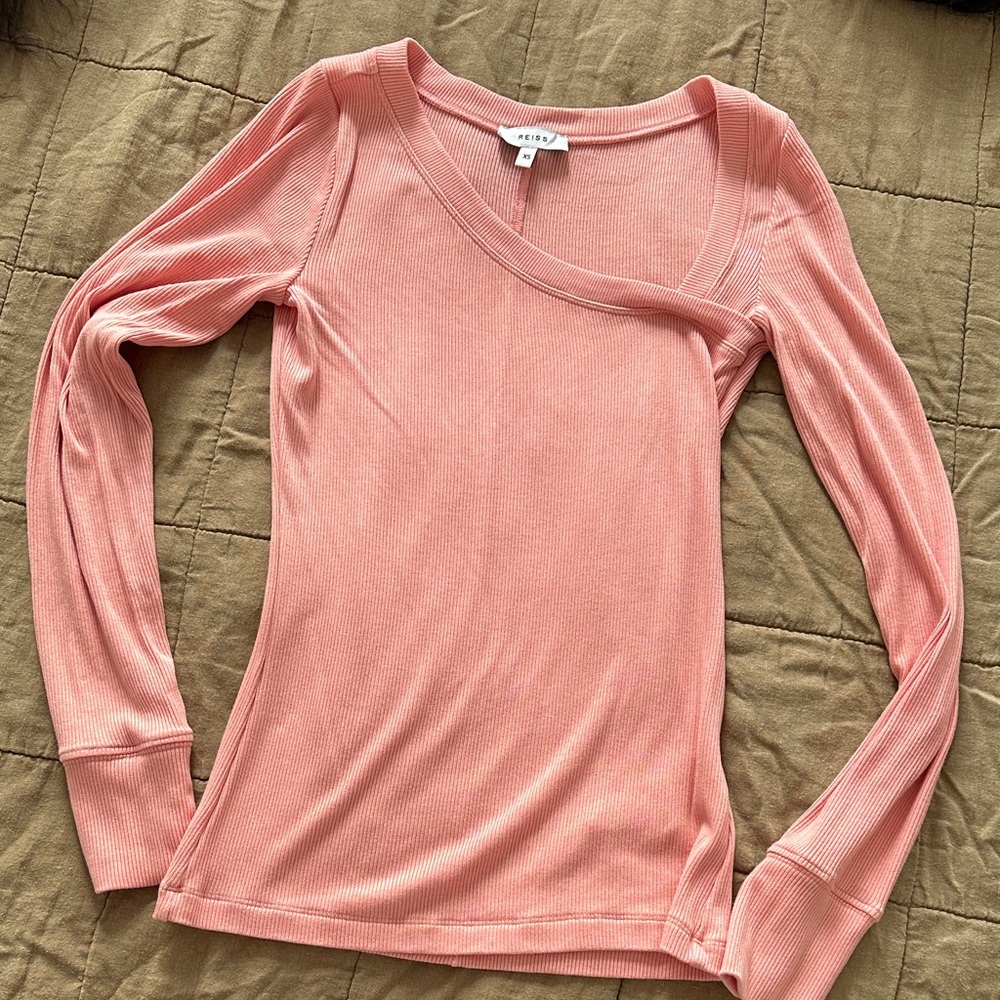 Reiss Peach Ribbed Long Sleeve Top